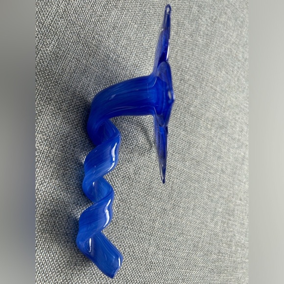 Vintage Murano Italy Hand Blown Art Glass Blue Flower  Twisted Stem - Picture 3 of 15